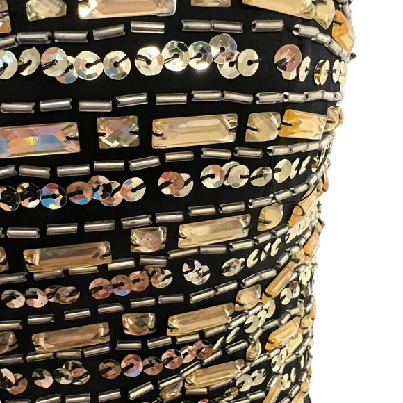 Aqua Strapless Beaded Sequins Dress Size 8 Short Lace Up Backside Black and Gold - Picture 6 of 12